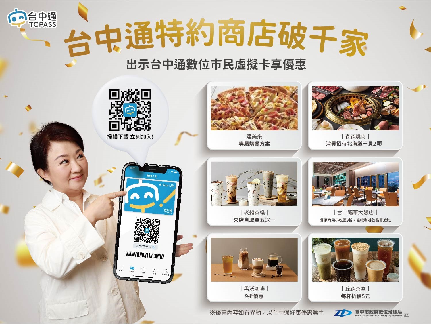 台中通特約店家突破千家,出示台中通數位市民虛擬卡即享優惠